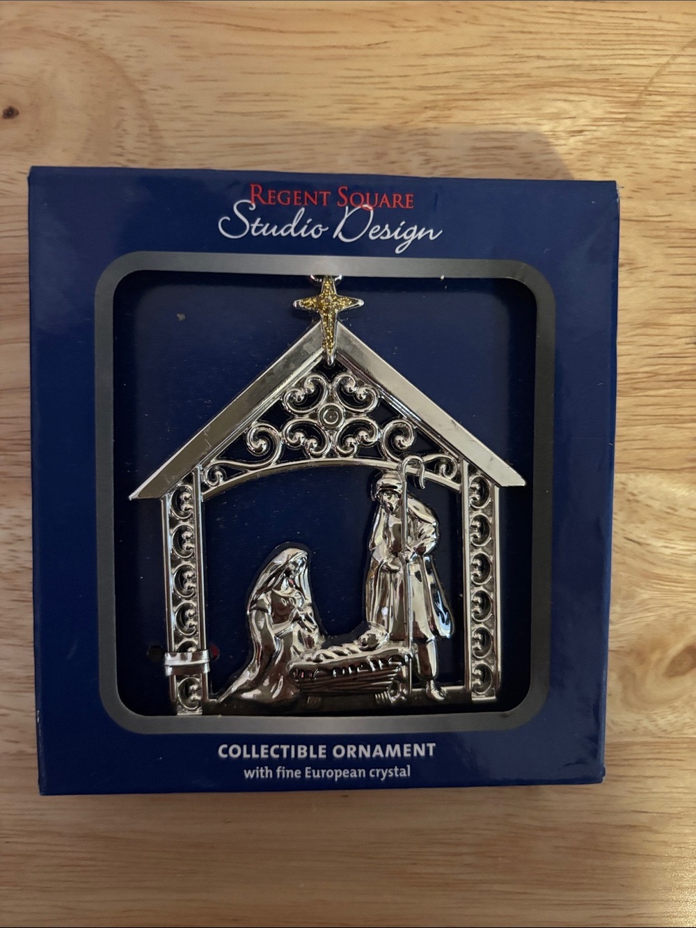 Silver Nativity Ornament with Gold Star Accent NIB